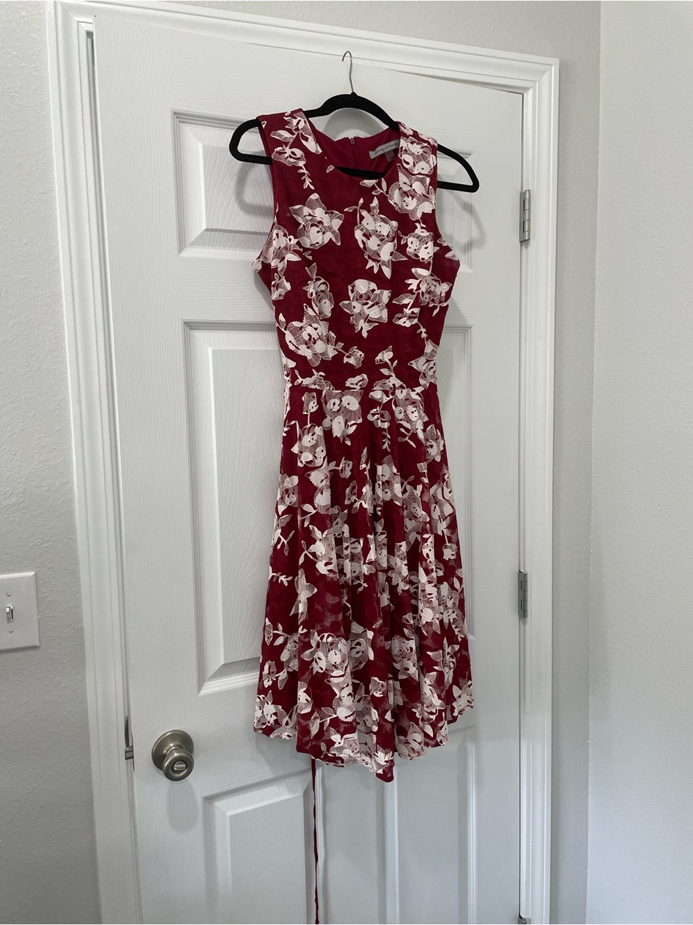 Floral Fit-and-Flare Red Dress